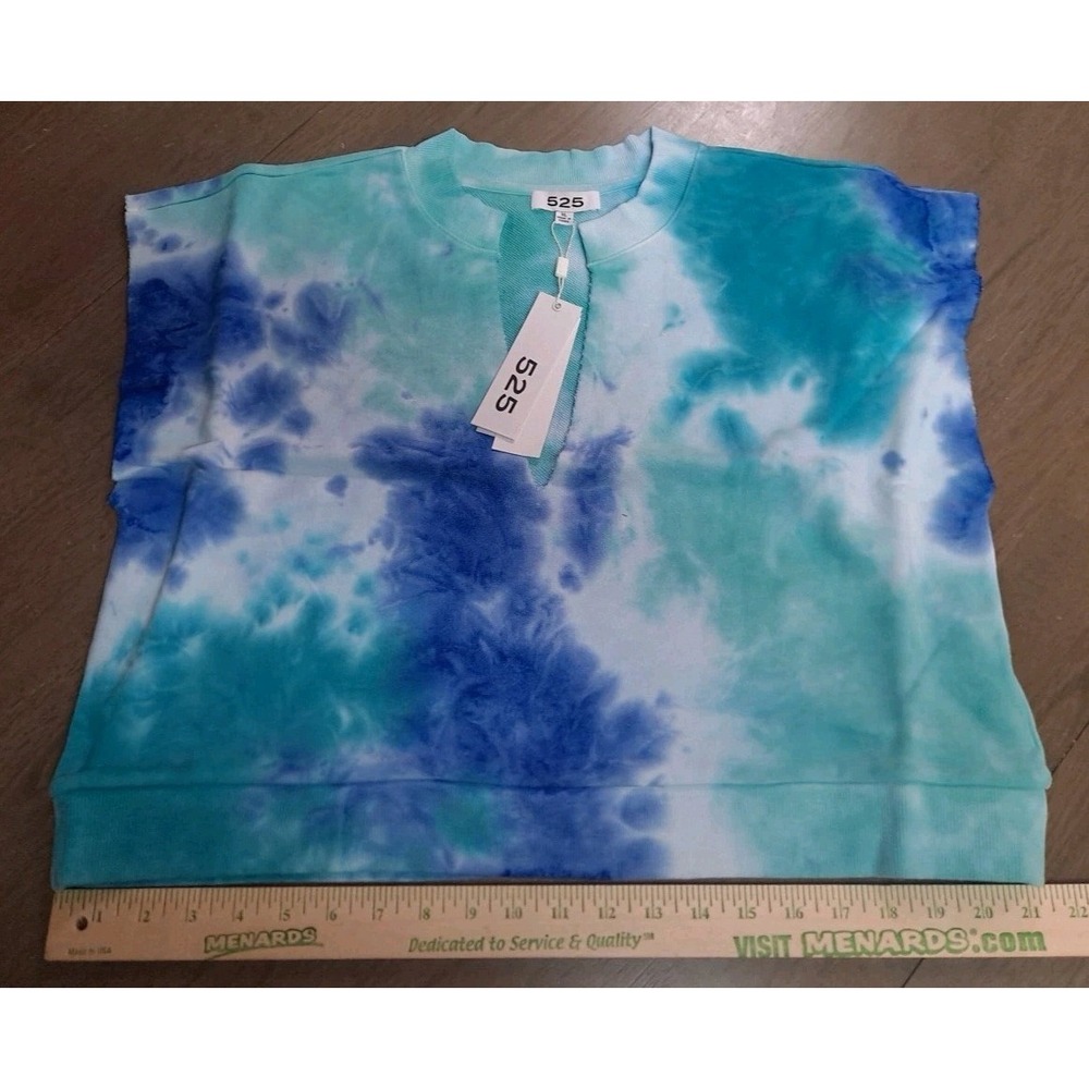 NWT 525 America V-Neck Baja Blue Aqua Tie Dye Top Sweatshirt Size XLarge